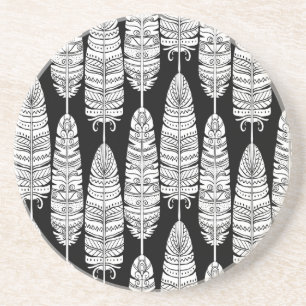 Porta-copos Penas boho: padrão preto e branco