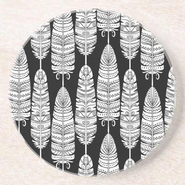 Porta-copos Penas boho: padrão preto e branco (Frente)