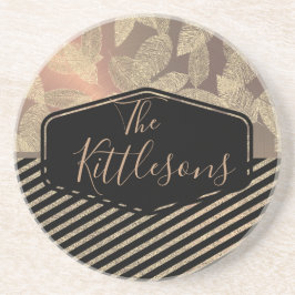 Porta-copos Penas Chic com Dourada Família Stripes Monograma