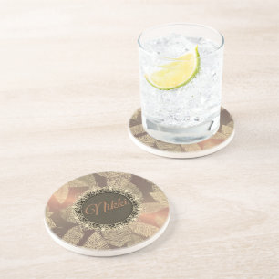 Porta-copos Penas Chic no Dourado Rosa Personalizado      