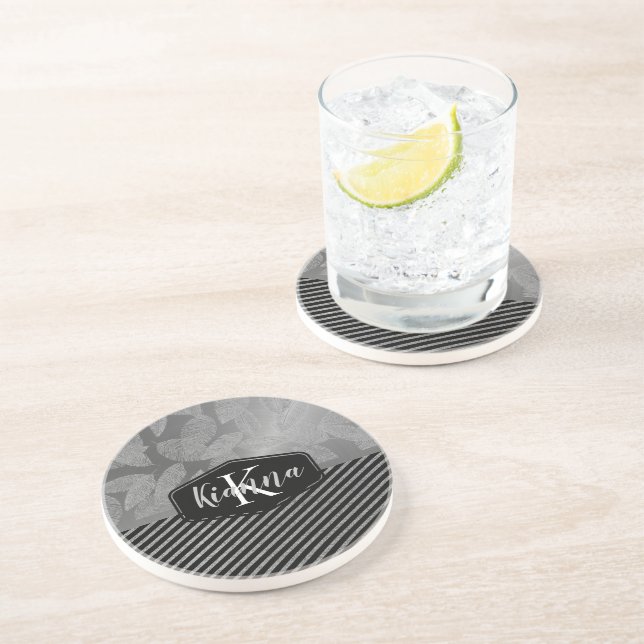 Porta-copos Penas prateadas com prata monograma (Lateral)