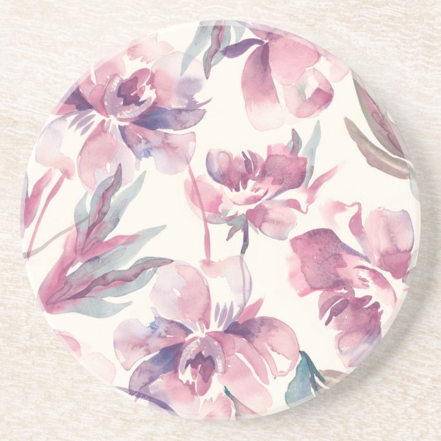 Porta-copos Pêonias aquáticas: fundo floral sem costura. (Frente)