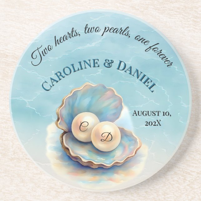 Porta-copos Pérolas de Casamento de Praia Shell Elegante Ocean (Frente)