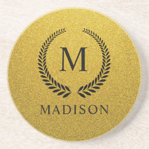 Porta-copos Personalizado Dourado Preto e Dourado Brilho Monog