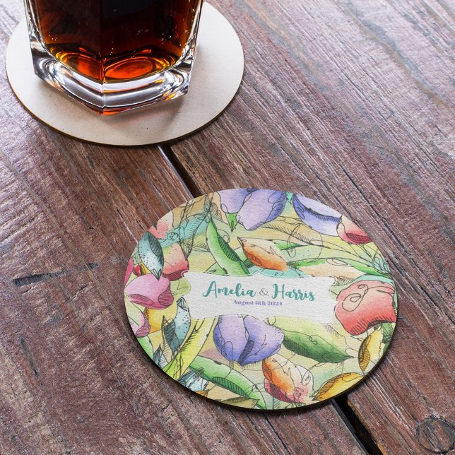 Porta-copos Personalizar Floral de Aquarela Descrito (Criador carregado)