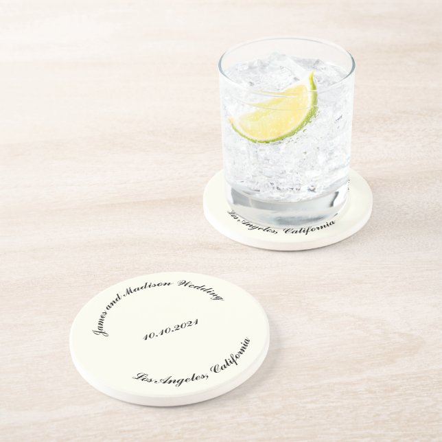 Porta-copos Personalizar Nome, data casamento de marfim preto (Lateral)