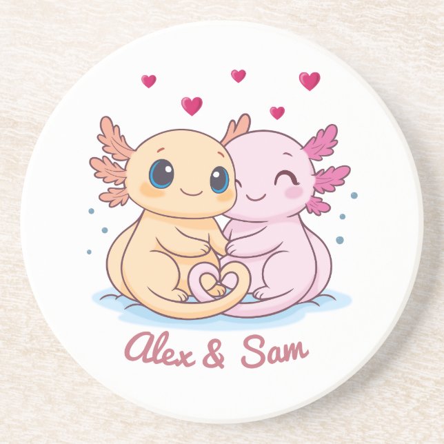 Porta-copos Personalized Axolotl Valentine Sandstone Coaster (Frente)