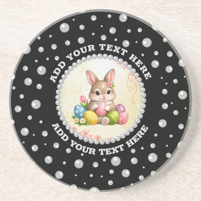 Porta-copos Personalized Photo with Pearls Circle on Black (Frente)