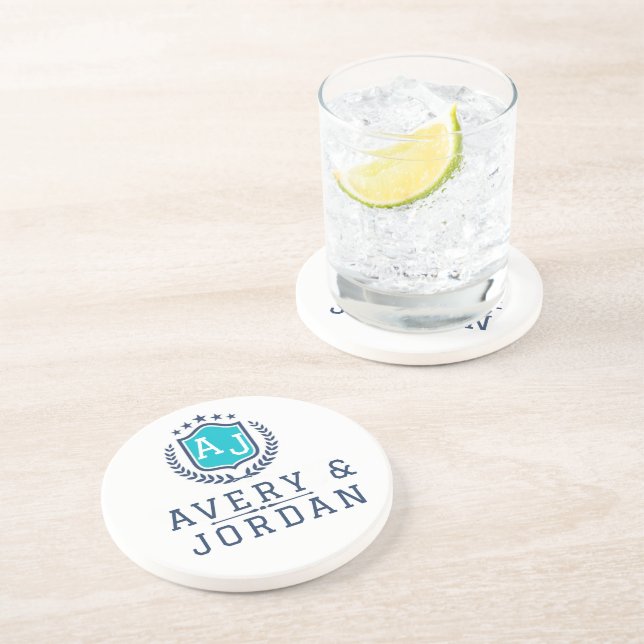 Porta-copos Personalized wite blue Monogram Wedding  (Lateral)