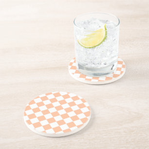 Porta-copos Pêssego cor de laranja, quadrados marcados, geomét