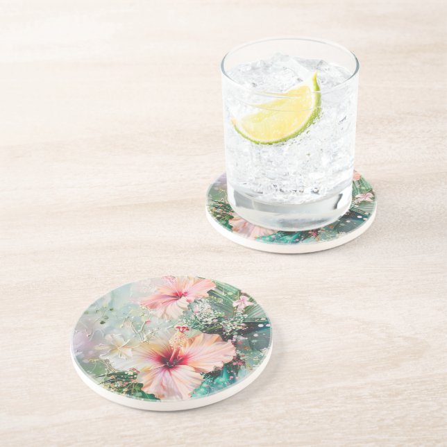 Porta-copos Pêssego Rosa Tropical Hibiscus Floral Aniversário (Lateral)