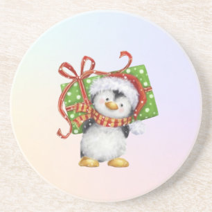 Porta-copos Pinguim de Natal Festivo com Presente - Deco de Fé