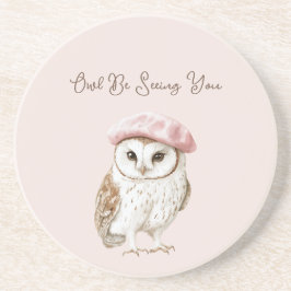 Porta-copos Pink Beret Brown White Owl Be Seeing You