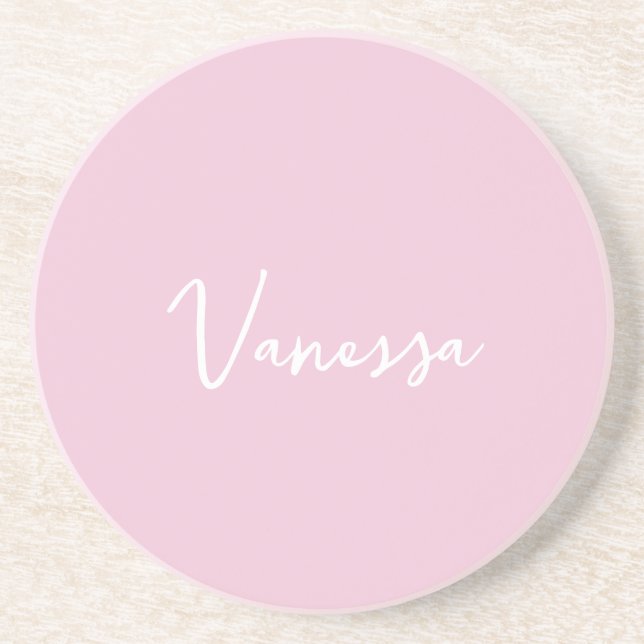 Porta-copos Pink blush champagne custom modern script (Frente)