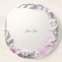 Pink Floral Frame Sandstone Coaster