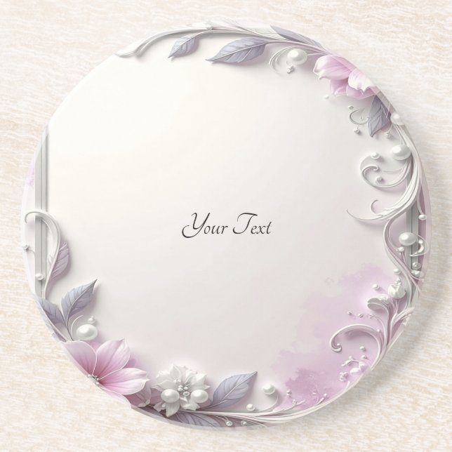 Porta-copos Pink Floral Frame Sandstone Coaster (Frente)