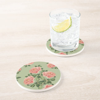 Porta-copos Pink Floral Pattern on Green Background | Seamless