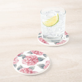 Porta-copos Pink Hydrangeas Watercolor Floral Blooms Painting