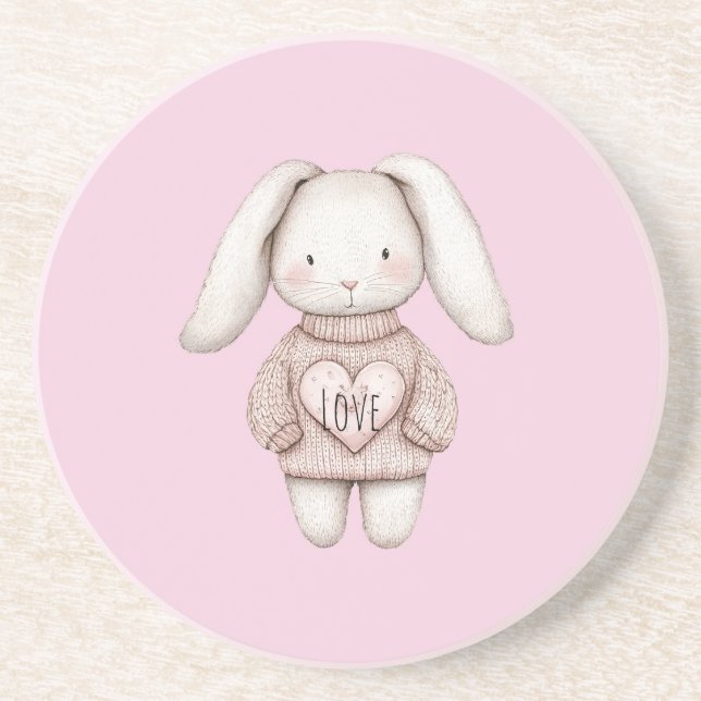 Porta-copos Pink Sweet Cute Bunny Pink Sweater Heart (Frente)