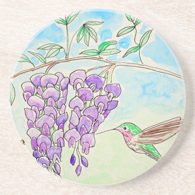 Porta-copos Pintura de Hummingbird e Wisteria (Frente)