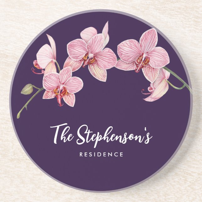 Porta-copos Pintura de Orquídeas Rosa-Mola com Aquarela (Frente)