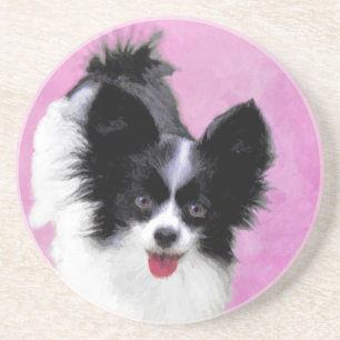 Porta-copos Pintura de Papillon (Branco e Preto) - Arte Canina