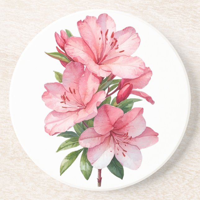 Porta-copos Pintura em aquarela da flor de azálea (Frente)