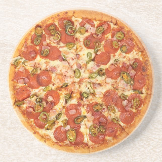 Porta-copos Pizza Pepperoni Pedra Redonda (Frente)