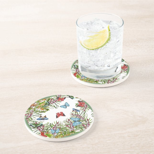 Porta-copos Plantas Tropicais Borboletas Berries Vermelho Azul (Lateral)