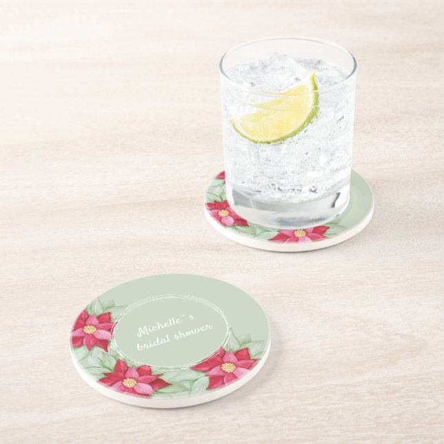 Porta-copos Poinsettia Natal Pintado com Aquarela (Lateral)