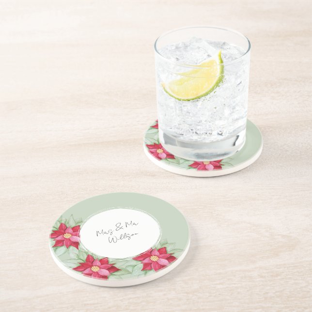 Porta-copos Poinsettia Natal Pintado com Aquarela (Lateral)