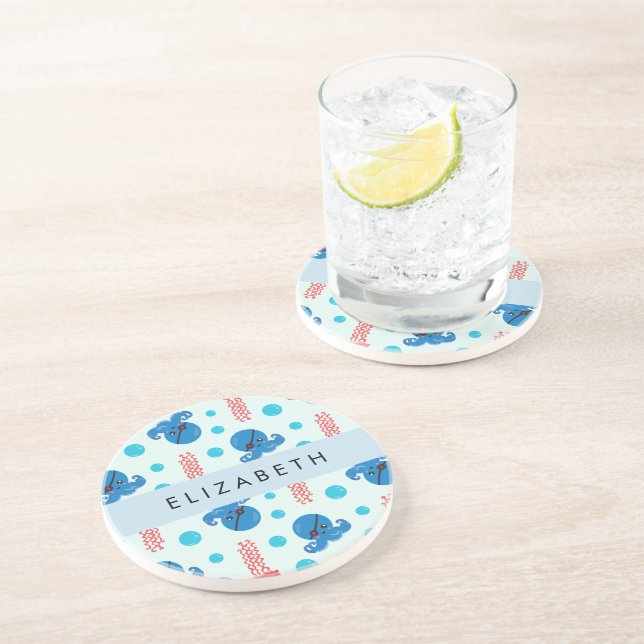 Porta-copos Polvo Pirata, Água-Viva Pirata, Mar, Seu Nome (Lateral)