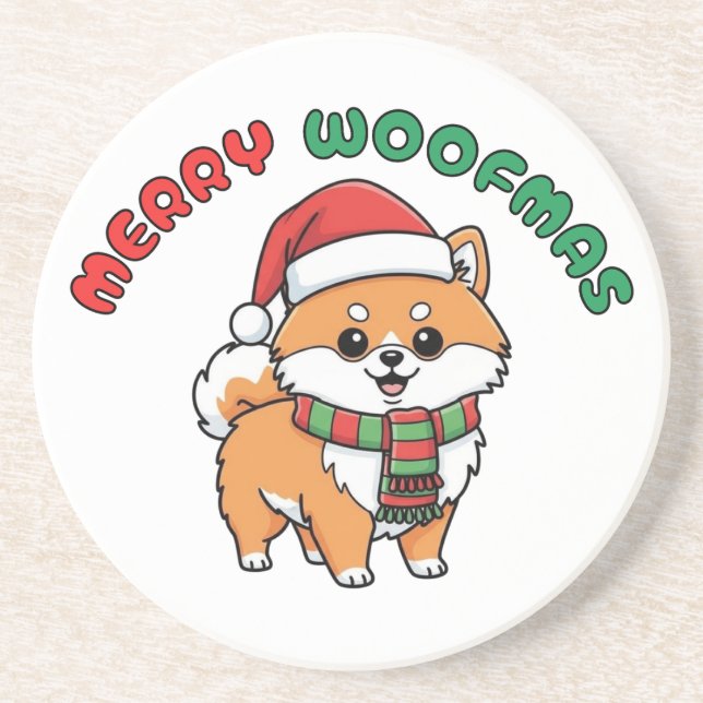 Porta copos Pomeraniana de Natal: Feliz Woofmas (Frente)