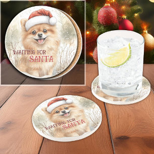 Porta-copos Pomeraniana Esperando Papais noeis Aquarela Natal