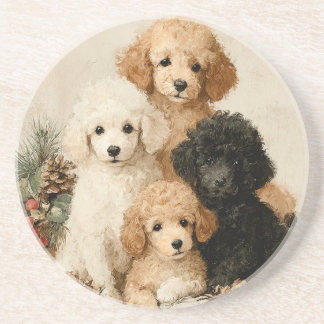 Porta-copos Poodle Puppies Vintage Christmas