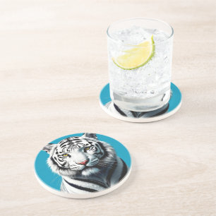 Porta-copos Pop de Arte Branca de Tigre - Gato Selvagem Feroz