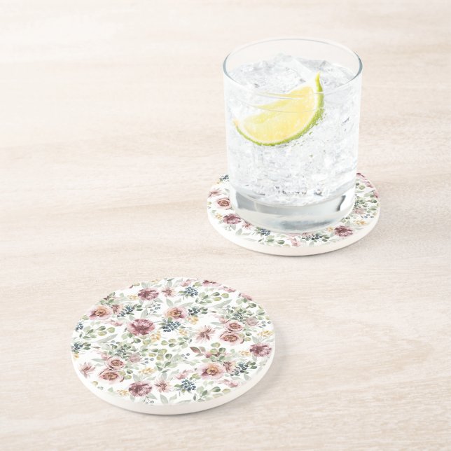 Porta-copos Portas copos de arenito com flores de vindima (Lateral)