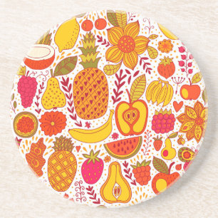Porta-copos Portas de fruta: Padrão de Vintage de Verão.