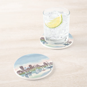 Porta-copos Porto de Boston   Boston Massachusetts Aquarela