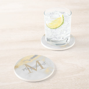 Porta-copos Praça da Mármore Monograma Dourada e Cinza