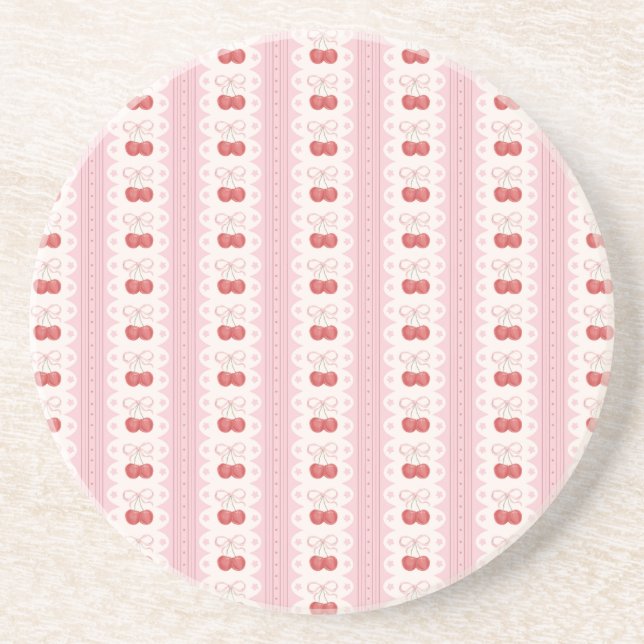 Porta-copos Preppy Cherry Stripes - Pink and Off White (Frente)