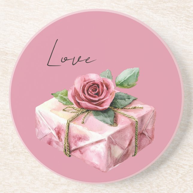 Porta-copos Presente de Amor Rosa Flor (Frente)