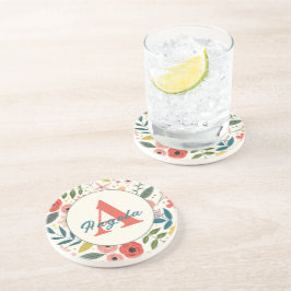 Porta-copos Pretty Blush Pink Floral Botanical Monogram 