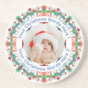 Porta-copos Primeiro Natal Azul Rosa Verde Presente de Foto da