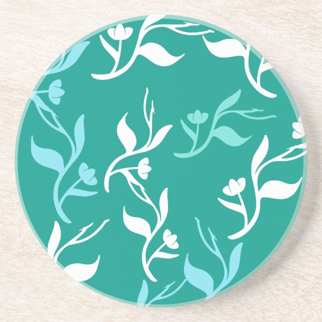 Porta-copos Produto Padrão Turquesa White Leaves (Frente)