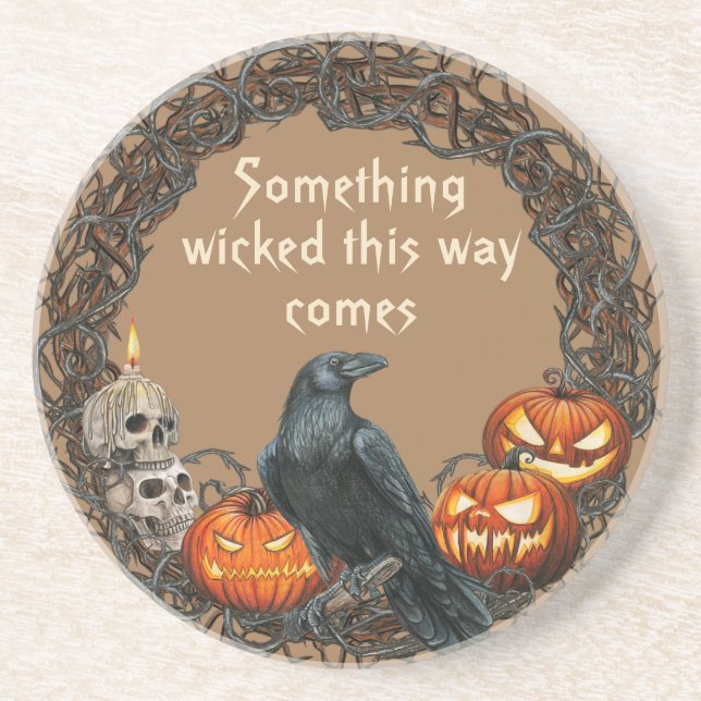 Porta-copos Pumpkins & Raven Halloween Wreath  (Frente)