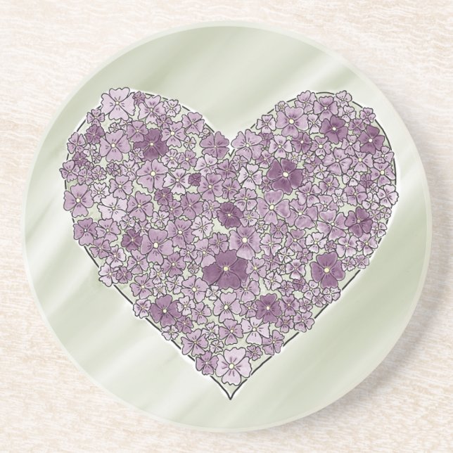 Porta-copos Purple flowered heart round coaster (Frente)
