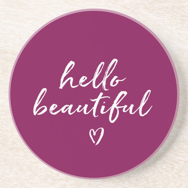 Porta-copos Purple White Hello Beautiful Inspirational Heart (Frente)