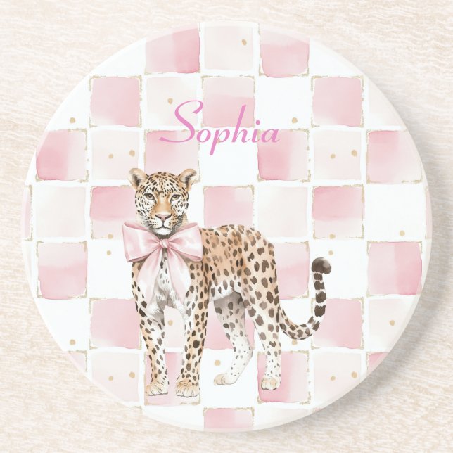 Porta-copos Quadrados de Arco rosa-leopardo (Frente)