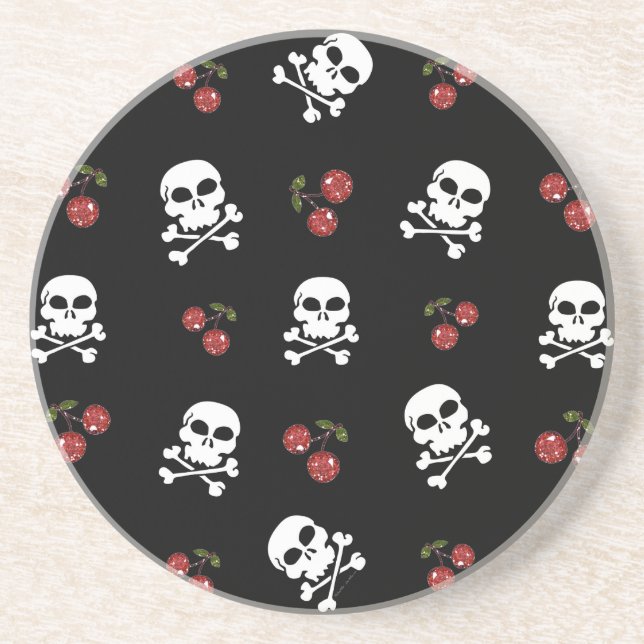 Porta-copos RAB Rockabilly Caveiras e Cerejas em Preto (Frente)